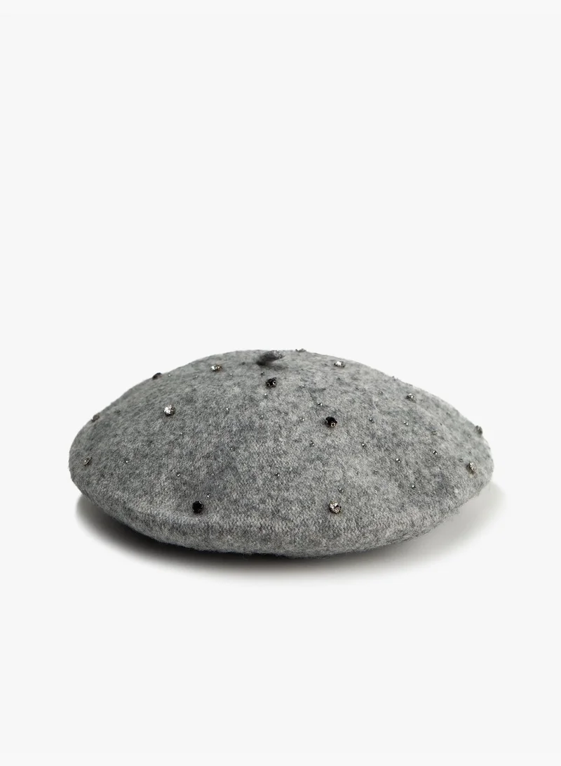 KOTON Painter Beanie Hat Glitz Stone Detail