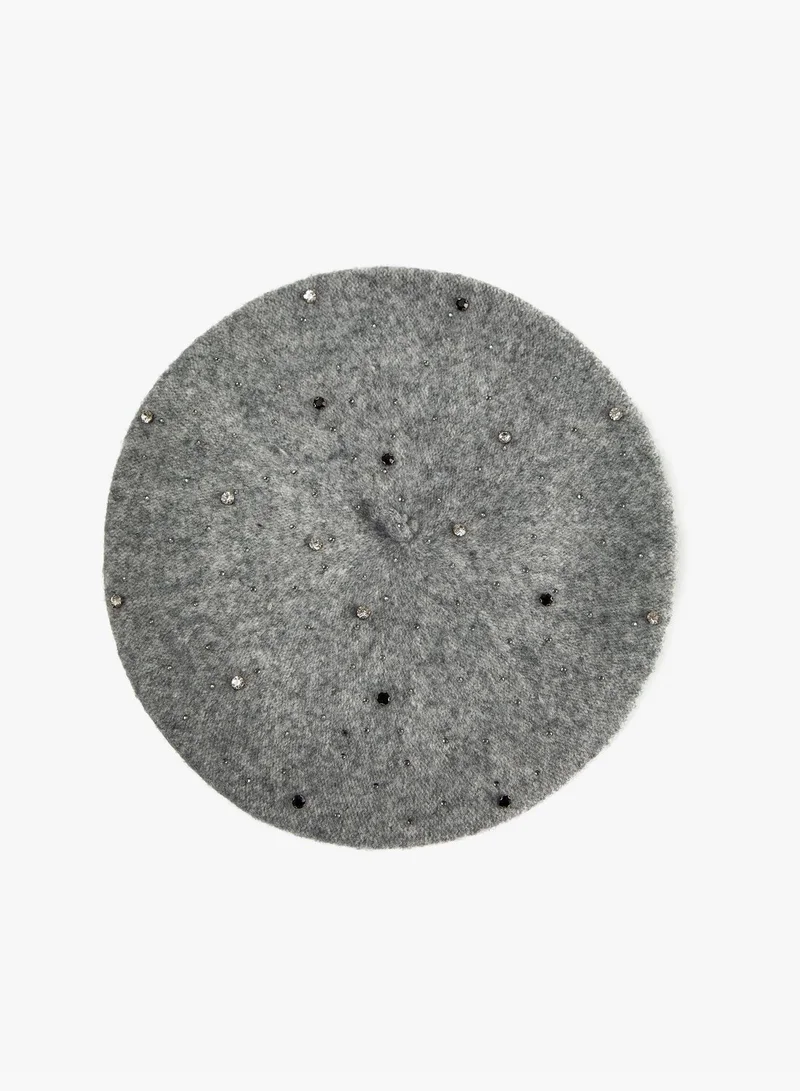 KOTON Painter Beanie Hat Glitz Stone Detail