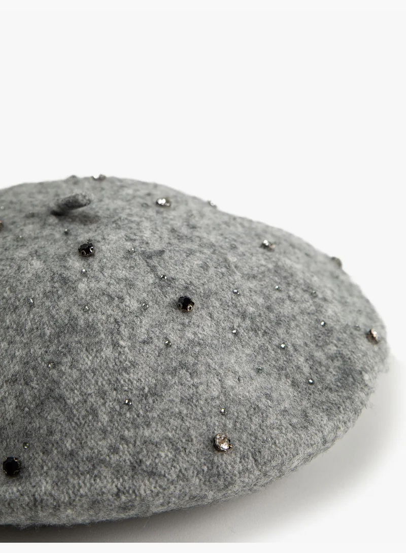 KOTON Painter Beanie Hat Glitz Stone Detail
