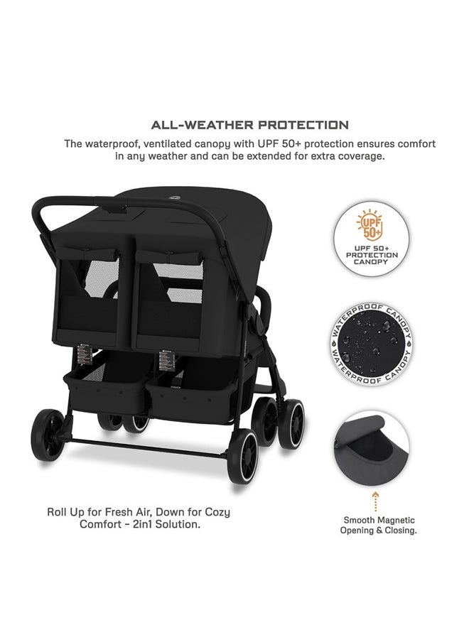 neobreez DUADX Sibling/Twin/Double Side by Side Baby Toddler Stroller,  Pushchair, One-Hand Fold,  Waterproof Canopy,  Gift And String Bag, Phone Holder, Toy Strap, Reflective Sticker, 0-3yrs, 30kg, 3yrs warranty  - Image 3