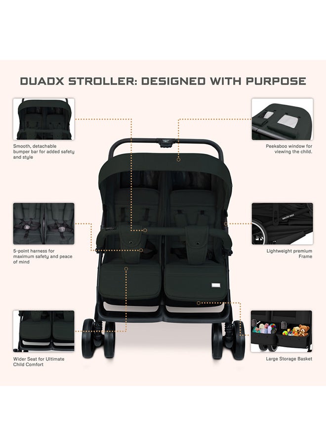 neobreez DUADX Sibling/Twin/Double Side by Side Baby Toddler Stroller,  Pushchair, One-Hand Fold,  Waterproof Canopy,  Gift And String Bag, Phone Holder, Toy Strap, Reflective Sticker, 0-3yrs, 30kg, 3yrs warranty  - Image 4