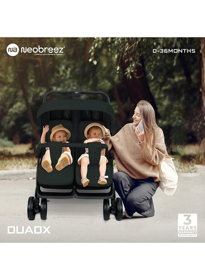نيوبريز عربة أطفال توأم DUADX مزدوجة الجوانب، قابلة للطي بيد واحدة، مظلة مقاومة للماء UPF 50+، ضمان 3 سنوات