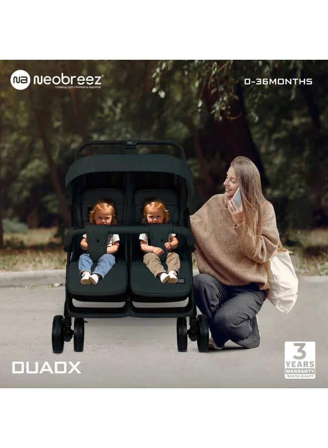 نيوبريز عربة أطفال توأمشقيقة مزدوجة من ، عربة أطفال مدمجة، قابلة للطي بيد واحدة، مظلة مقاومة للماء  +، ضمان  سنوات