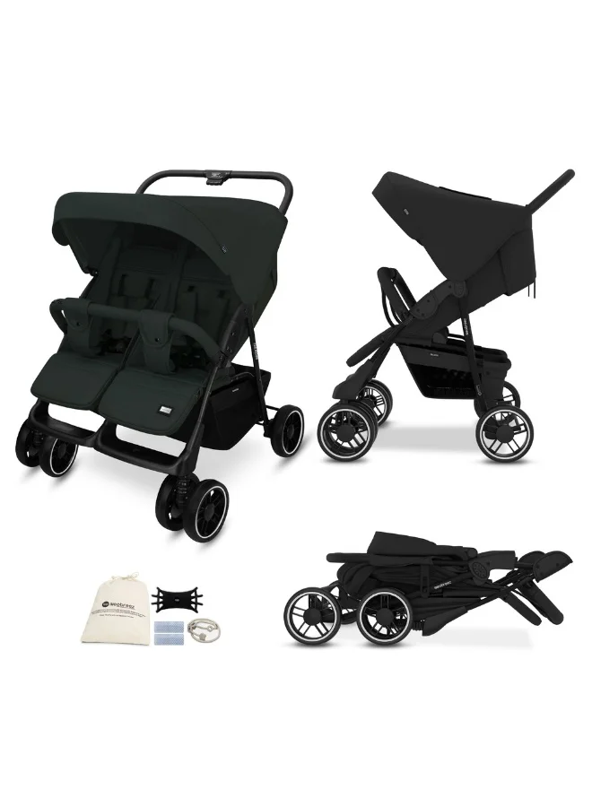 neobreez DUADX Sibling/Twin/Double Side by Side Baby Toddler Stroller,  Compact Baby Trolley Pushchair, One-Hand Fold, Waterproof UPF 50+ Canopy, 0-3yrs,  30kg (15kg per child), 3yrs Warranty