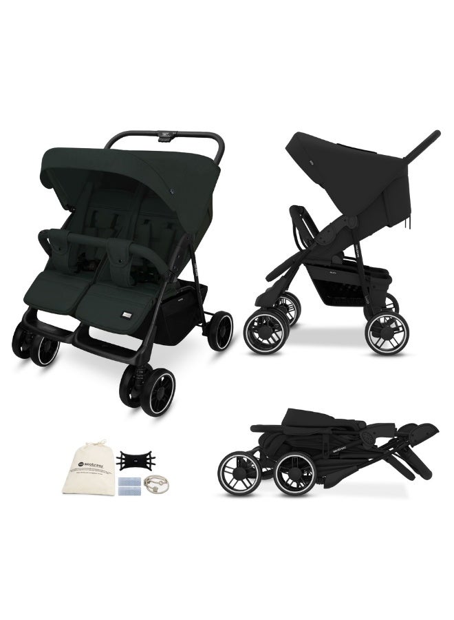 نيوبريز عربة أطفال توأمشقيقة مزدوجة من ، عربة أطفال مدمجة، قابلة للطي بيد واحدة، مظلة مقاومة للماء  +، ضمان  سنوات - Image 1