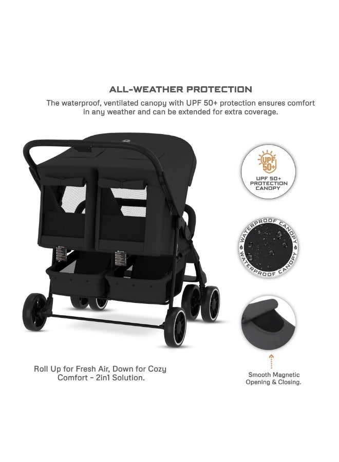 نيوبريز عربة أطفال توأمشقيقة مزدوجة من ، عربة أطفال مدمجة، قابلة للطي بيد واحدة، مظلة مقاومة للماء  +، ضمان  سنوات - Image 2