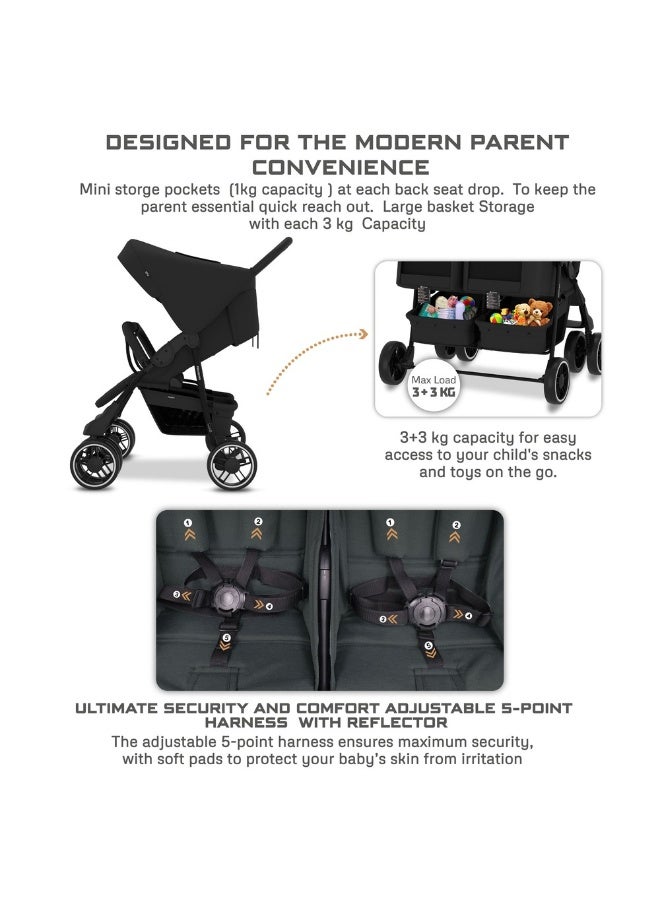 نيوبريز عربة أطفال توأمشقيقة مزدوجة من ، عربة أطفال مدمجة، قابلة للطي بيد واحدة، مظلة مقاومة للماء  +، ضمان  سنوات - Image 3