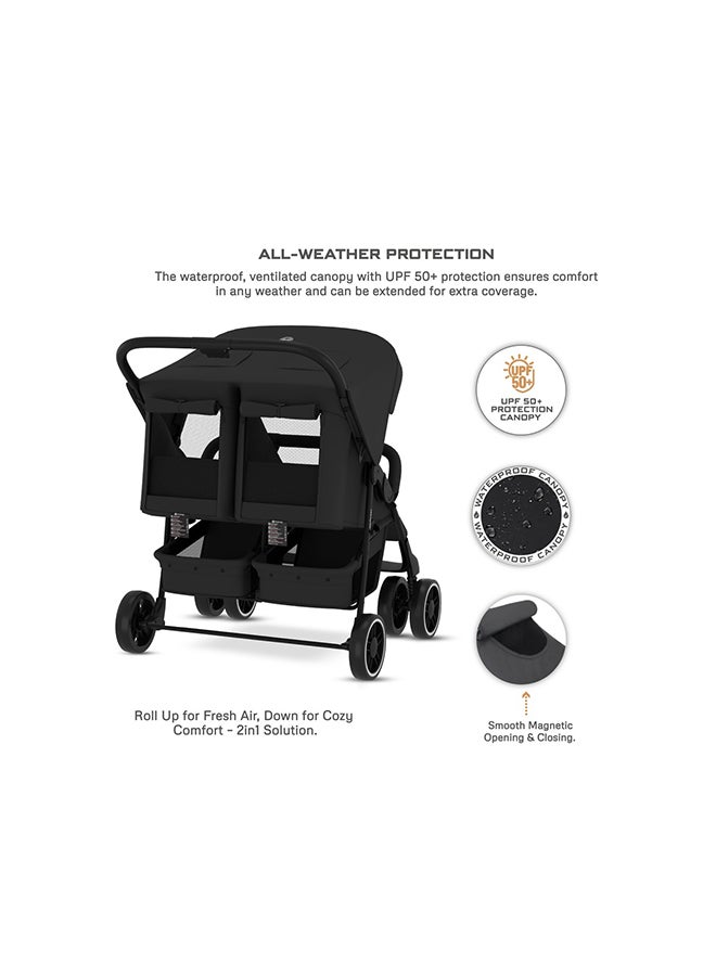 نيوبريز عربة أطفال توأمشقيقة مزدوجة من ، عربة أطفال مدمجة، قابلة للطي بيد واحدة، مظلة مقاومة للماء  +، ضمان  سنوات - Image 4