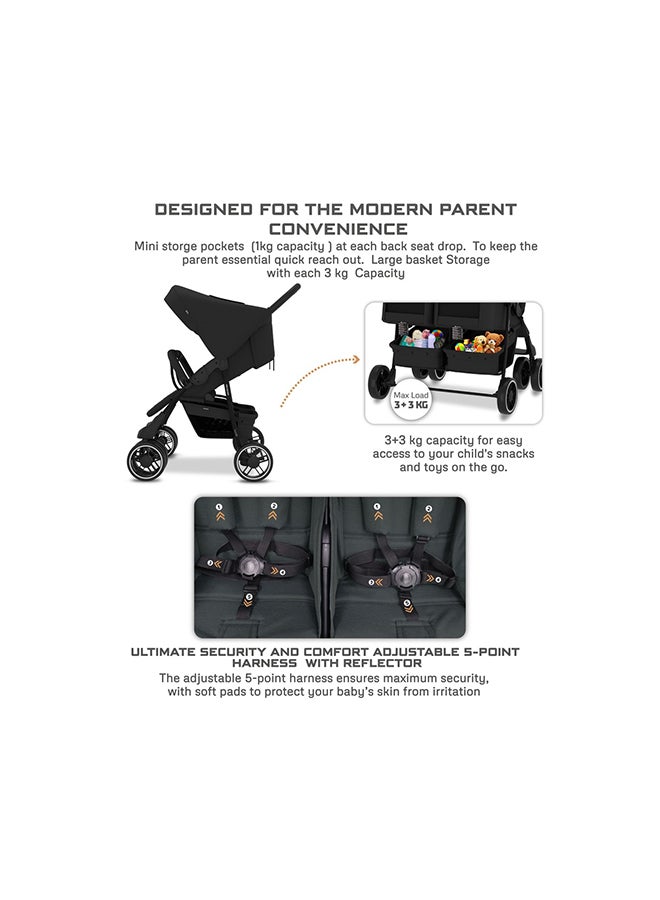 نيوبريز عربة أطفال توأمشقيقة مزدوجة من ، عربة أطفال مدمجة، قابلة للطي بيد واحدة، مظلة مقاومة للماء  +، ضمان  سنوات - Image 5