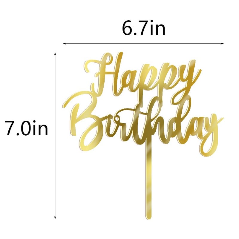 YUINYO Handmade happy birthday Cake Topper  Happy Birthday Cake Bunting Decor Birthday Party Decoration Supplies (Acrylic gold) - Image 3