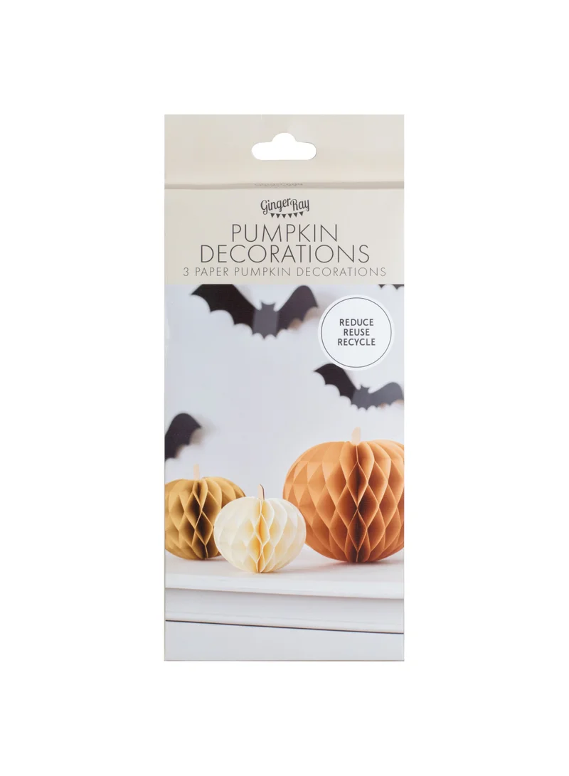 Ginger Ray Paper Decorations - Pumpkin - Honeycomb - Pack of 3