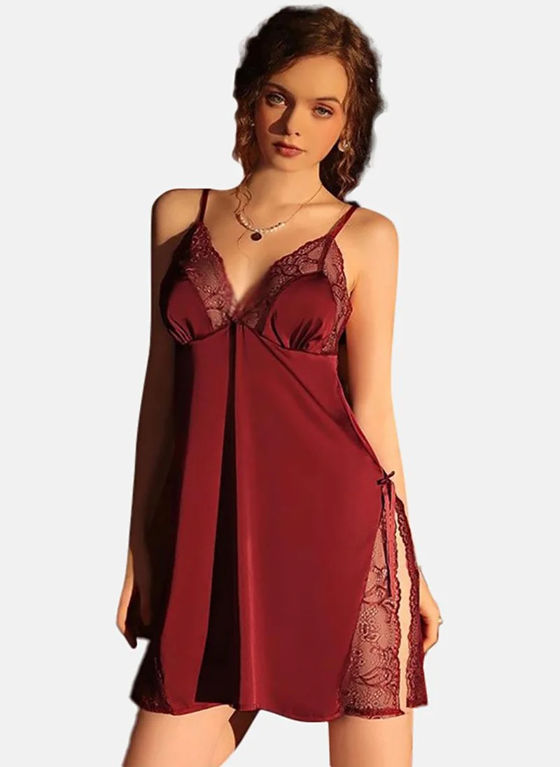 YUNIQEE Maroon Solid Babydoll