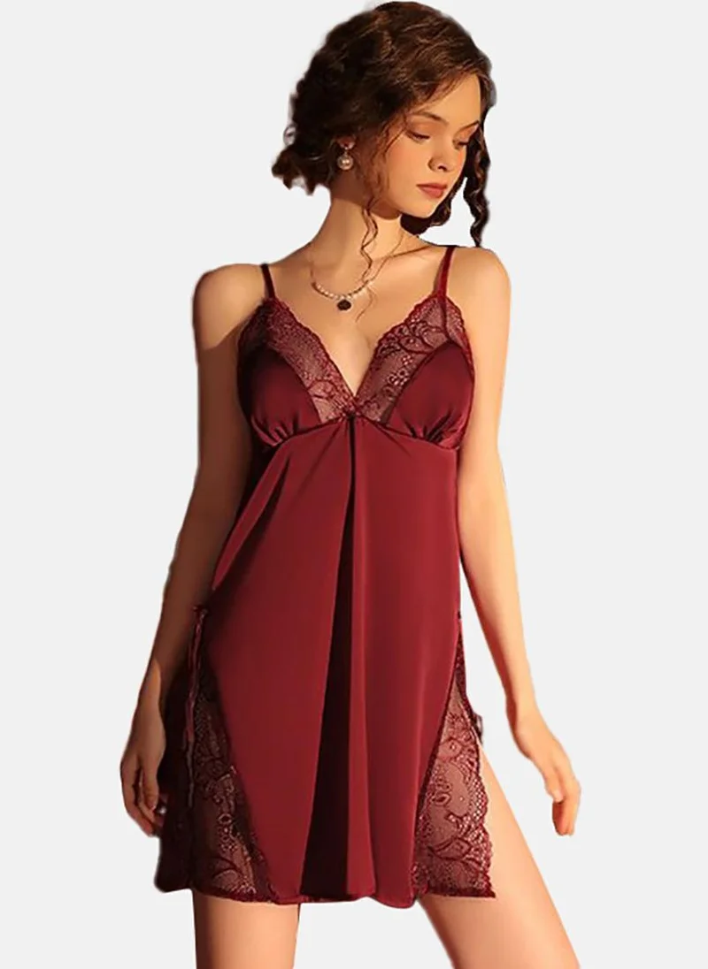 YUNIQEE Maroon Solid Babydoll