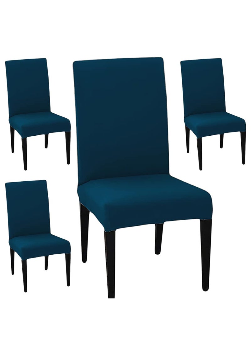LAZI LAZI Set of 4 Airforce Blue Solid Elastic Dining Chair Covers Stretchable Washable Dining Table Chair Covers Slipcover Seat Protector Chair Covers for Home Hotel Dining Table Chairs Polycotton  - Image 1