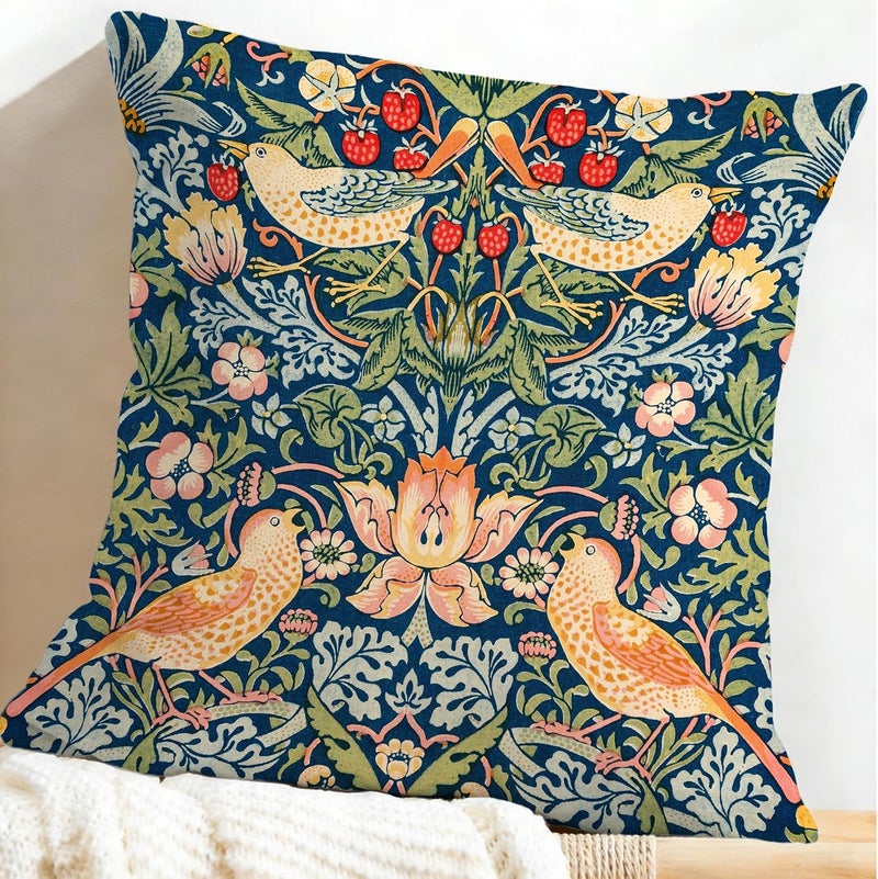 Identiy Vintage Birds and Flowers Throw Pillow Cover 18x18 Inch Pack of 1, Floral and Strawberries Decorative Pillow Case, Lumar Cushion Pillow Cover for Home Sofa Couch Indoor Outdoor - Image 5