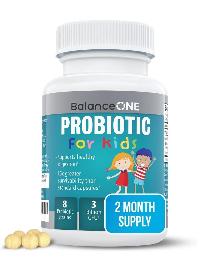 Balance ONE Probiotic For Kids, Children’S Gut Health And Digestive Support, Once Daily, Time Release 15X More Effective, Shelf Stable, Sugar Free Kids Probiotic, Easy To Swallow, 60 Day Supply - Image 1