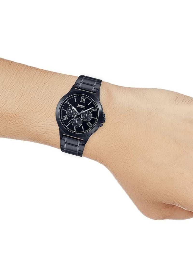 Men's Black Ion Plated Band Roman Numeral Analog Quartz Watch MTP-V300B-1AUDF