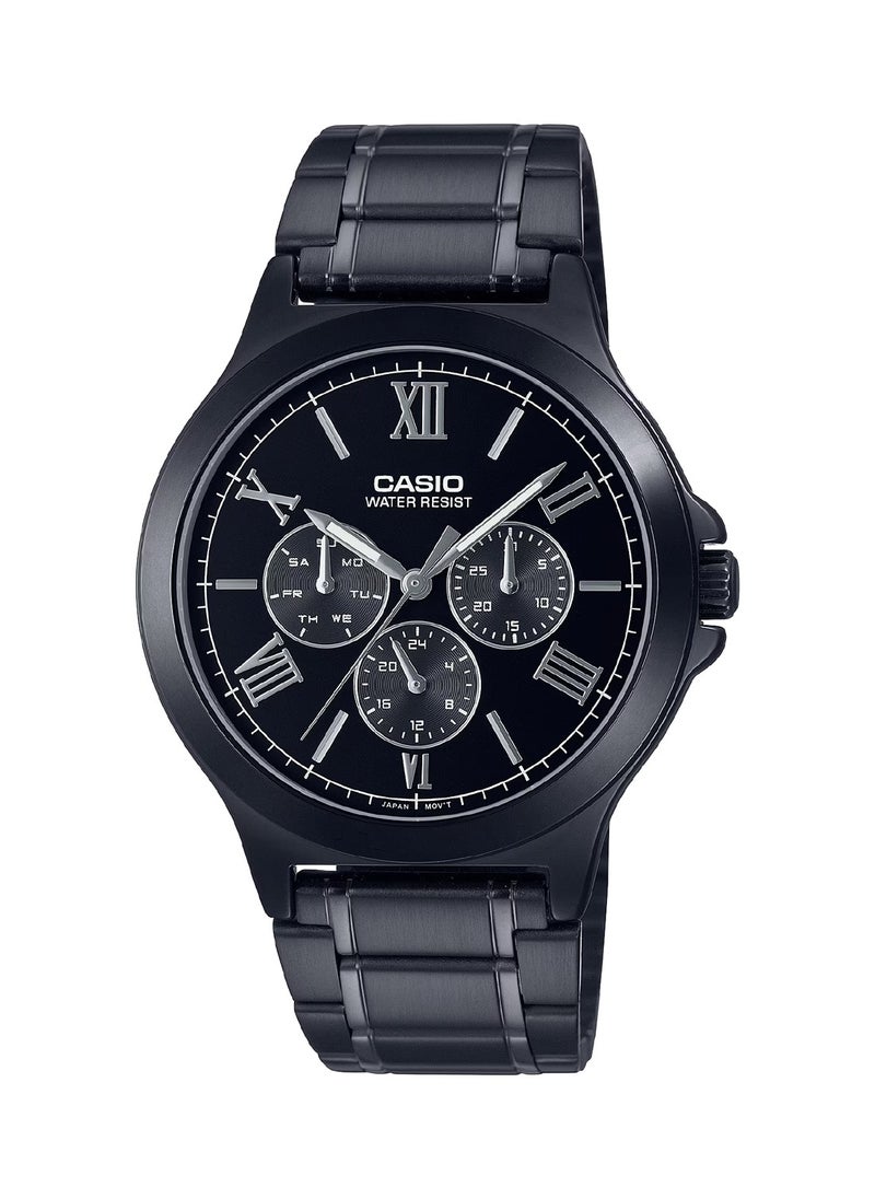 Men's Black Ion Plated Band Roman Numeral Analog Quartz Watch MTP-V300B-1AUDF