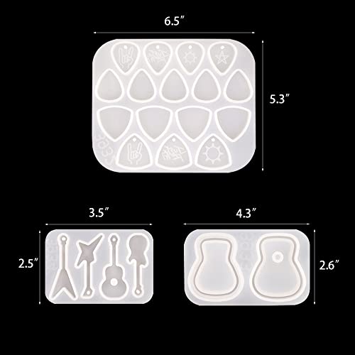 metulip 3Pcs Guitar Pick Resin Molds Guitar Triangle Plectrum Silicone Molds for Resin Casting Guitar Pick Case Mold Guitar Pendant Epoxy Molds for Musical Accessories Keychain - Image 2