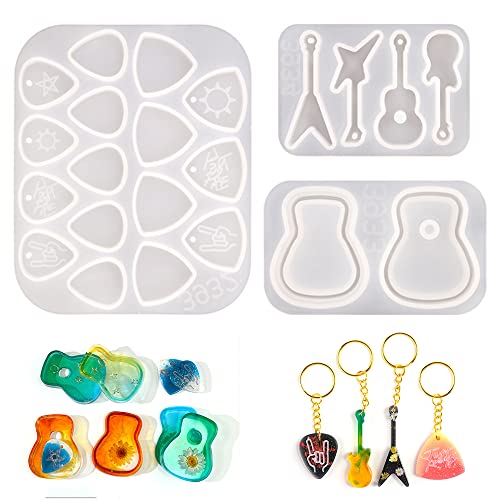 metulip 3Pcs Guitar Pick Resin Molds Guitar Triangle Plectrum Silicone Molds for Resin Casting Guitar Pick Case Mold Guitar Pendant Epoxy Molds for Musical Accessories Keychain - Image 1