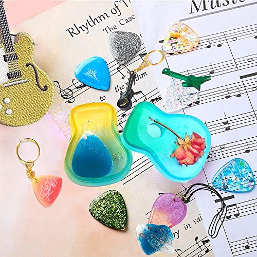 metulip 3Pcs Guitar Pick Resin Molds Guitar Triangle Plectrum Silicone Molds for Resin Casting Guitar Pick Case Mold Guitar Pendant Epoxy Molds for Musical Accessories Keychain - Image 3