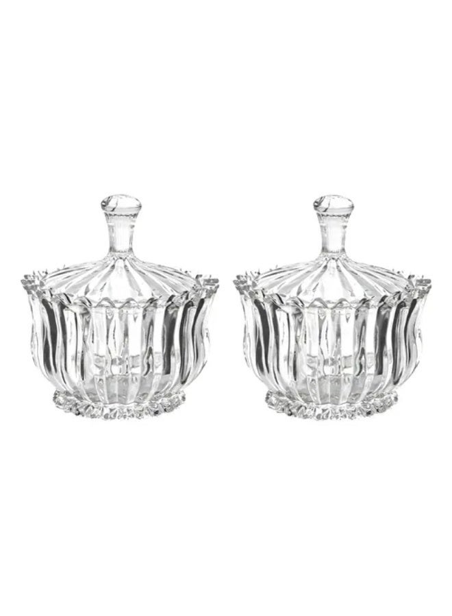 2 Pack Glass Candy Dish with Lid, Crystal Decorative Covered Sugar Bowl - Image 1