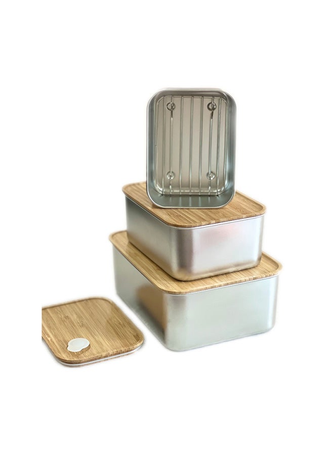 304 Stainless Steel Japanese-style Food Grade Fresh-keeping Box Refrigerated Sealed Household Daily-use Plastic Cover Rectangular Baling Box-Specifications:Large Mesh Frame-Color:Off-white  - Image 4