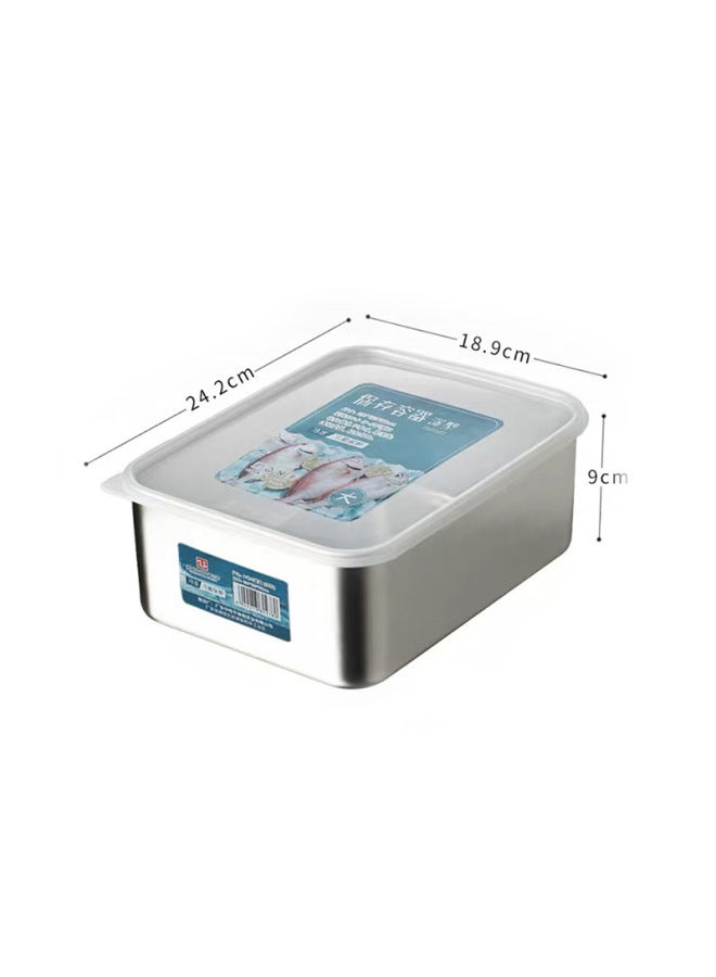 304 Stainless Steel Japanese-style Food Grade Fresh-keeping Box Refrigerated Sealed Household Daily-use Plastic Cover Rectangular Baling Box-Specifications:Large Mesh Frame-Color:Off-white  - Image 2