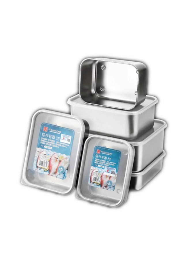 304 Stainless Steel Japanese-style Food Grade Fresh-keeping Box Refrigerated Sealed Household Daily-use Plastic Cover Rectangular Baling Box-Specifications:Large Mesh Frame-Color:Off-white  - Image 5