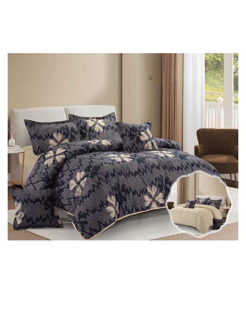 Luxurious Double bedspread made of 100% microfiber, reversible bed cover, double-filled duvet cover set, 6-piece sleeping set (filled duvet cover + fitted sheet + pillowcase + pillowcase). Bedspread measures 260 x 240 cm and duvet covers measure 200x200 cm (colors same as the picture)