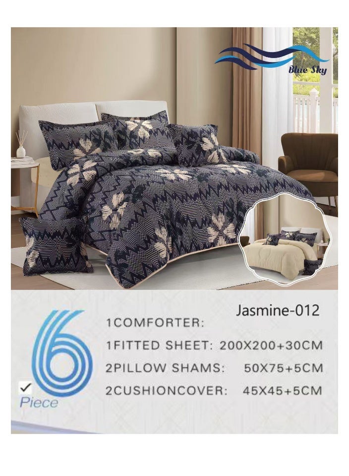 Blue Sky Luxurious Double bedspread made of 100% microfiber, reversible bed cover, double-filled duvet cover set, 6-piece sleeping set (filled duvet cover + fitted sheet + pillowcase + pillowcase). Bedspread measures 260 x 240 cm and duvet covers measure 200x200 cm (colors same as the picture) - Image 4