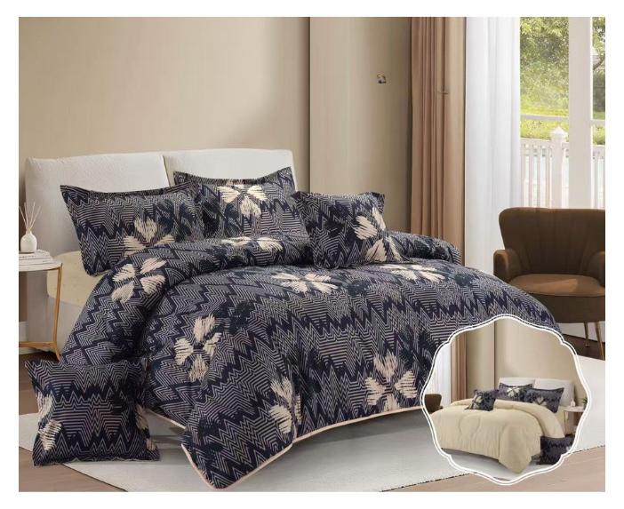 بلو سكاي مفرش سرير نفرين فخم من المايكروفايبر 100% ، غطاء سرير ، قابل للإستخدام على الوجهين، طقم مفارش بحشوة دبل  ، طقم نوم يتكون من 6 قطع ( مفرش بحشوة + شرشف مطاط للمرتبة + واقي مخدة + كيس مخدة + وسادة مربعة + كيس للوسادة المربعة  ) مقاس المفرش 240X260 سم ومقاس المغاط 200x200 سم ( اللون نفس الصورة) - Image 1