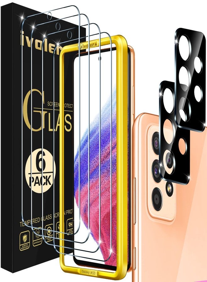 ivoler [4+2 Pack] Screen Protector for Samsung Galaxy A53 5G 6.5" 2022 [4 Pack] with [2 Pack] Camera Lens Protector Tempered Glass with [Alignment Frame] Transparent HD Clear Anti-Scratch, 6.5 inch - Image 1