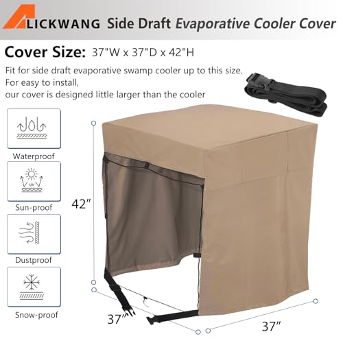 Alickwang Side Draft Evaporative Cooler CoverHeavy Duty 600D Rain and Snow Protection Swamp Cooler CoverEquipped with 2 Bayonet Straps for Side Draft Swamp Cooler Weatherproof Covers37W x 37D x 42H - Image 3