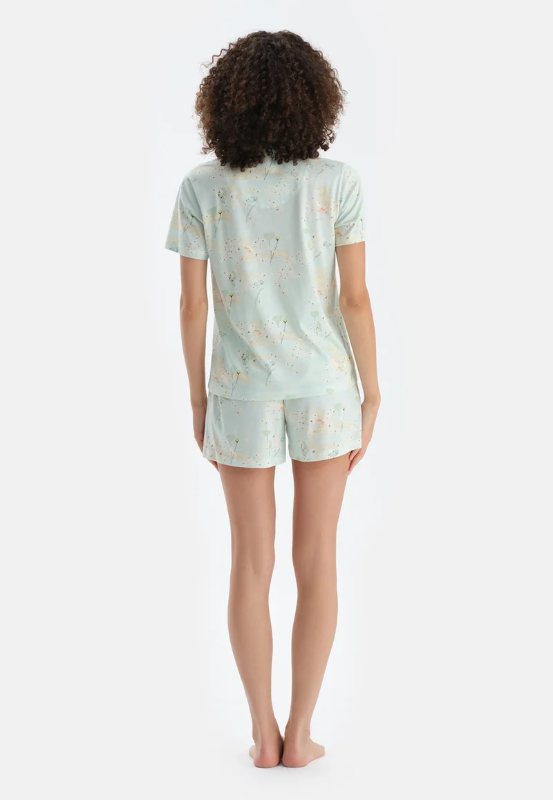 dagi Floral Mid Rise Green Spread Collar Cotton Blend Shirt & Shorts Nightwear Set