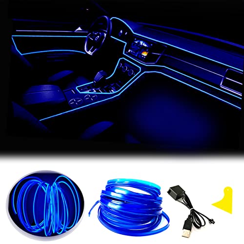 Maxlaxer El Wire Blue Interior Car LED Strip Lights, 3M Neon Wire USB 5V with Fuse Protection for Automotive Interior Decoration, with 6mm Sewing Edge - Image 1