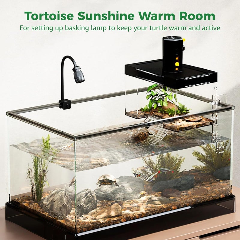 Height Adjustable, Clear Turtle Platform with Ramp Including Tortoise Warm Room, Lid, Sunshine Turtle House with A Hole Reserved for Hex Basking Lamp - Image 2