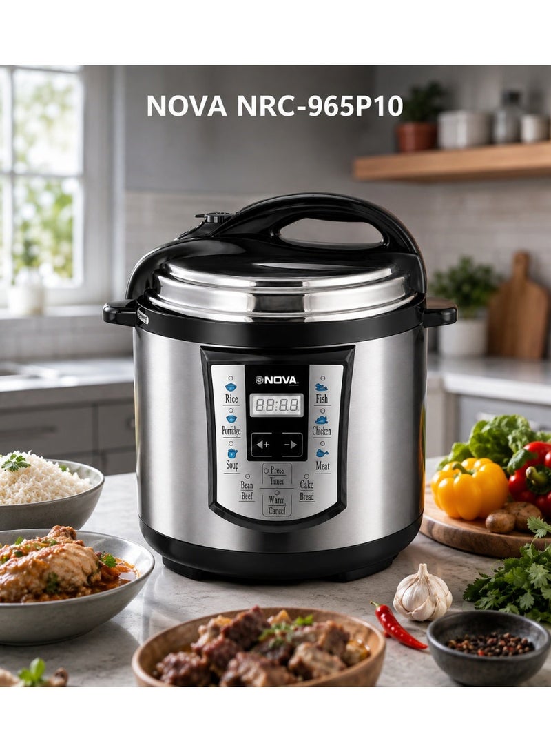 Nova NRC-965P10 Electric Pressure Cooker 10L, 1600W Digital Pressure Cooker, Large Capacity Multi-Function Electric Cooker, Programmable Cooking Pot for Rice, Meat, Stews, Soups and Everyday Meals - Image 3