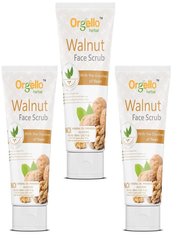 Orgello herbal Walnut Scrub (3 x 60g) - Pack of 3 - for men women girls boys normal oily dry skin sls paraben mineral oil free - Image 1