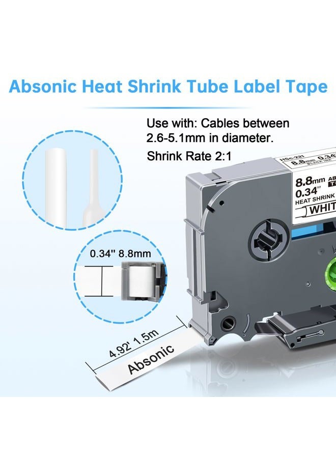 Absonic 3-Pack HSE Heat Shrink Label Tape Compatible for Brother Hse221 Hse-221 P Touch Heat Shrink Tube 8.8mm Black on White Label Maker Tape for PT-E300 PT-E500 PT-E550W P750WVP PT-E800W PT-D220 - Image 2