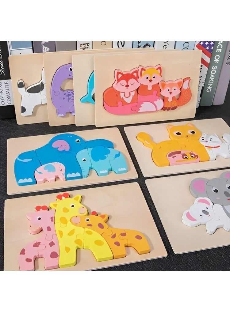 Wooden 3D Puzzles, Animal Family Style, Teacher Parents Early Learning Support Tools, Attractive Colors and Patterns, Montessori Motor Skill Development Toys, Great Kids Gift (Cat Family Style) - Image 2