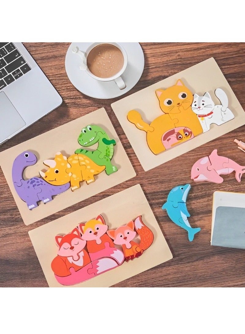 Wooden 3D Puzzles, Animal Family Style, Teacher Parents Early Learning Support Tools, Attractive Colors and Patterns, Montessori Motor Skill Development Toys, Great Kids Gift (Cat Family Style) - Image 4