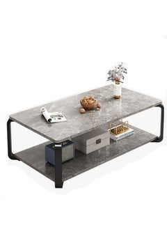 keke Marble finish with Black frame Top 2 Tier Modern Living Room Home Sofa Table  - Image 1