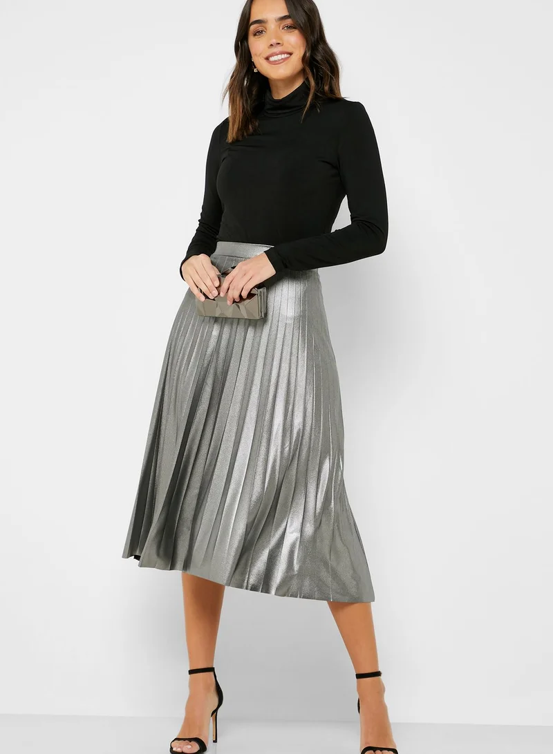 Wallis Metallic Pleated Midi Skirt