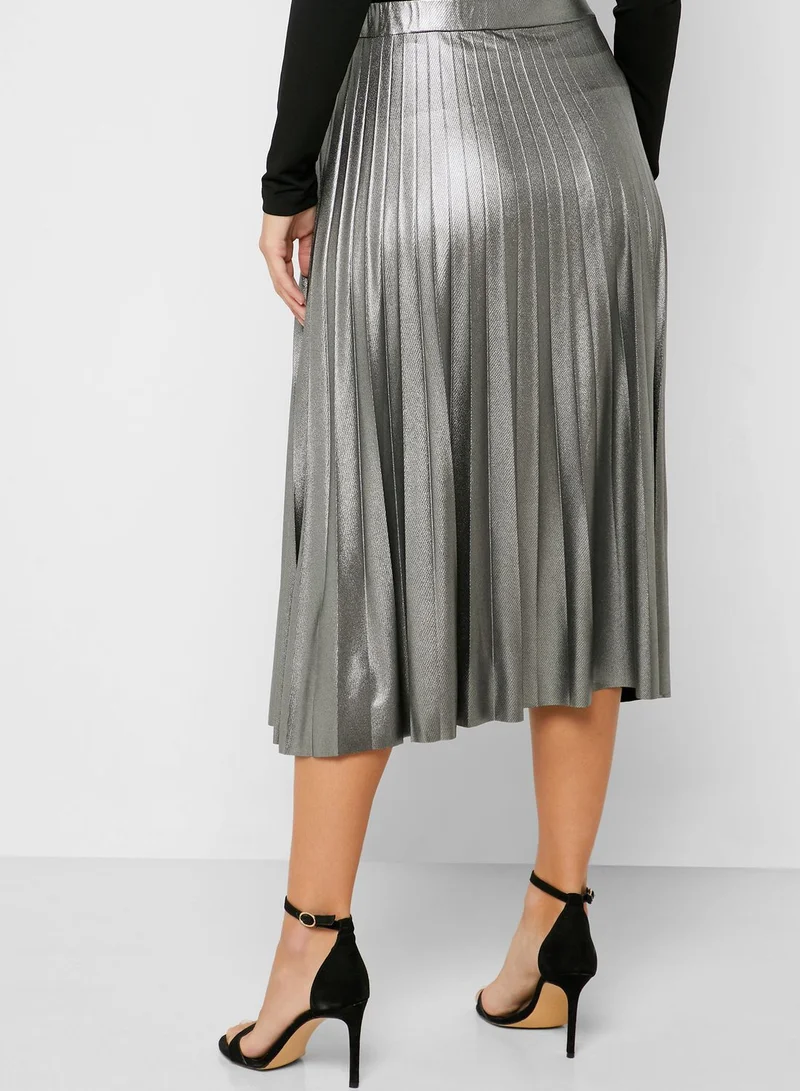 Wallis Metallic Pleated Midi Skirt