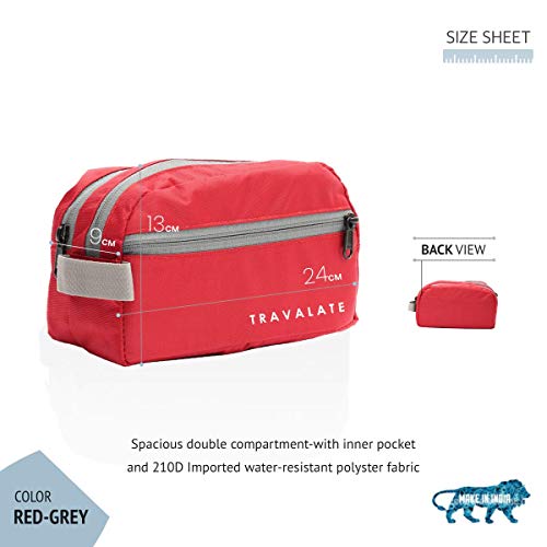 TRAVALATE Polyester Travel Toiletry Bag | For Man And Women | Multipurpose | Water Resistant (Red & Grey), Large , 9 cm - Image 3