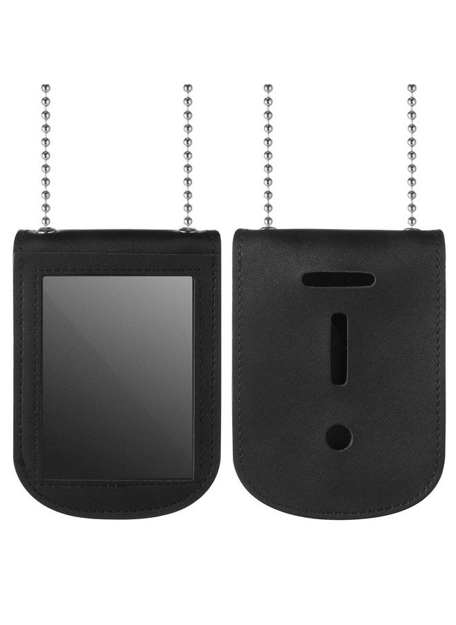 Prasacco - 1Pc Leather Police Badge Holder Id Badge Holder Black Neck Chain Badge Holde Universal Neck Badge Holder With Bead Chain For Police Factory Worker - Image 1