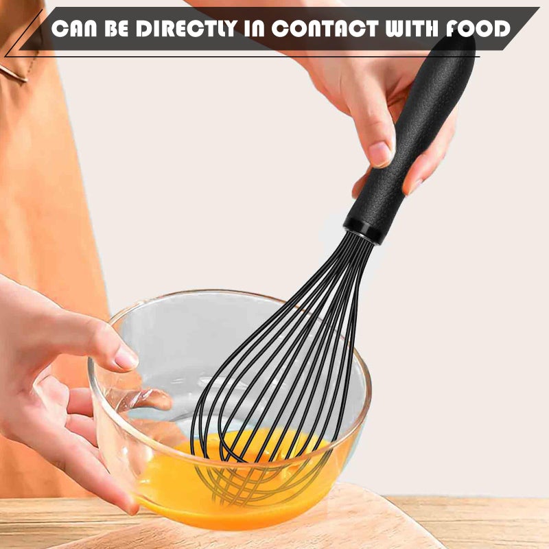 TEEVEA Silicone Whisk,Kitchen Silicone Whisks for Cooking Non Scratch,Wisking Tool Metal Wire Stainless Steel Whisk Egg Bread Silicone Wisk,Small Mini Heat Resistant Whisk 11-Inch,Black - Image 5