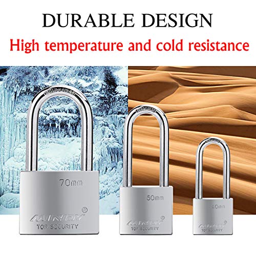Mindy 70mm Long Shackle Padlocks for Outdoor Use All Weather Resistant, Alloy Steel Heavy Duty Lock with 4 Keys - Image 3