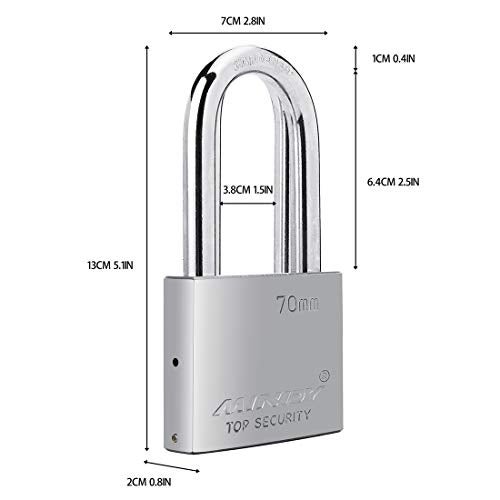 Mindy 70mm Long Shackle Padlocks for Outdoor Use All Weather Resistant, Alloy Steel Heavy Duty Lock with 4 Keys - Image 2